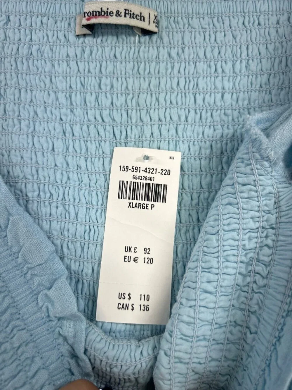 NWT Abercrombie & Fitch Maxi Dress Women's XLP Light Blue Smocked Puff Sleeve
